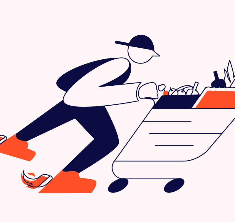 shopper with cart full of food for food ecommerce trends