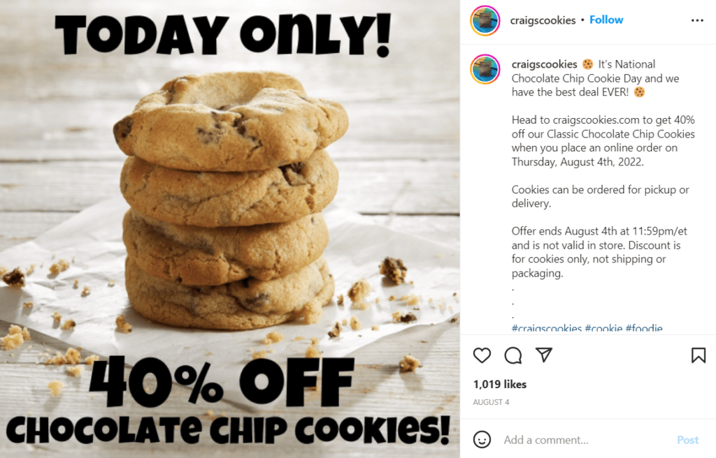 craigcookies instagram post screenshot